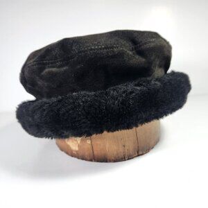 Vintage L'hiver en Folie Leather Winter Hat Wool Acrylic Trim Black Canada 80s